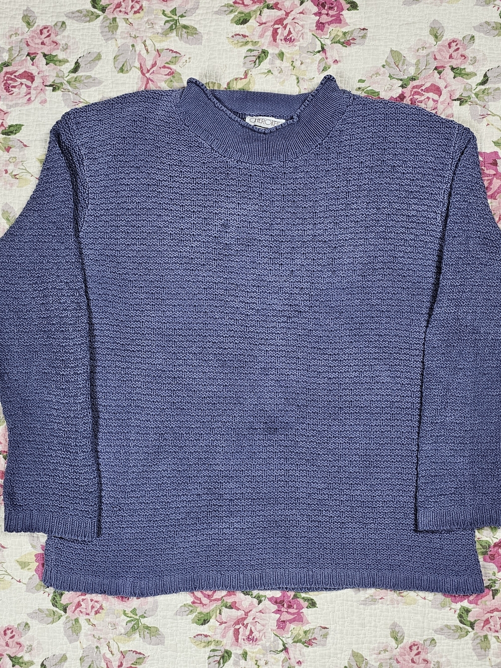 Vintage 80s/90s Cherokee Women’s Blue Solid Knit Crew Neck Pullover Sweater